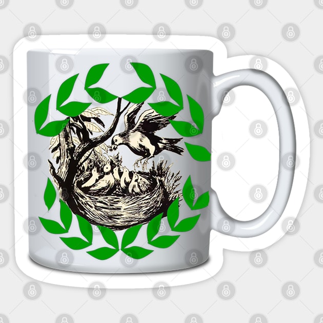 bird's nest in the mug Sticker by Marccelus